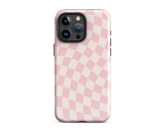 Pink Beige Wavy Checkered MagSafe Phone Case Trendy Cute Aesthetic Protective Cover For iPhone 15 Plus 14 Pro Max 12 13 Mini MagSafe Magnet