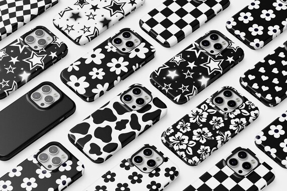 MagSafe Black Phone Cases White Protective For iPhone 16 15 Plus 14 Pro Max 12 13 Mini Cute Preppy Trendy Floral Aesthetic MagSafe Magnet