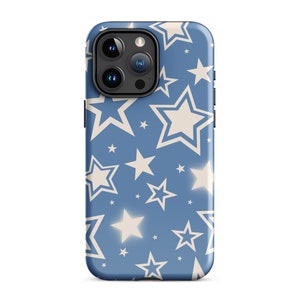 Azul y2k estrelas caso de telefone bege bonito estético na moda capa protetora para iphone 15 + 14 pro max 12 13 mini 11 pro galaxy s24 s23 s22