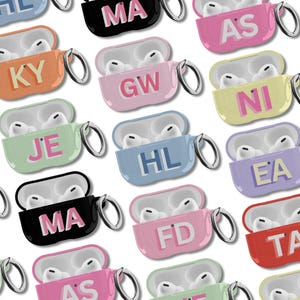 Personliga AirPods-fodral med initialer, monogram, namn, present, rosa, blått för Airpods 1:a, 2:a generationen, Airpods Pro nyckelring, sött skyddande