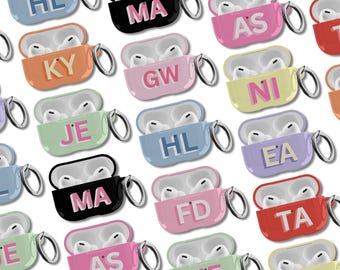 Personalized Custom Initial AirPods Cases Monogram Name Gift Pink Blue For Airpods 1st 2nd Generation, Airpods Pro Keychain Cute Protective