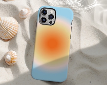 Orange Blue Aura Gradient Phone Case Cute Sky Preppy Pink Trendy Aesthetic Cover For iPhone 15 Plus 14 Pro Max 12 13 Mini 11 Pro Galaxy S24