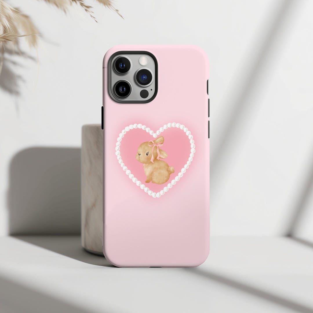 Pink Bunny Pearl Heart Magsafe Phone Case Coquette Cute Vintage Girly ...