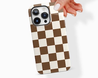 Coque de téléphone à carreaux marron, beige, coque de protection esthétique terreuse mignonne pour iPhone 15+ 14 Pro Max 12 13 Mini 11 Pro Galaxy S24 S23 S22