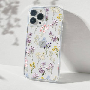 Vintage Watercolor Floral Clear Phone Case For iPhone 16 15 Plus 14 Pro Max 12 13 Mini 11 XR XS Max X SE Galaxy S24 Cute Retro Flowers Cover