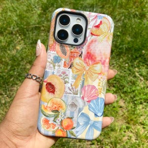 Kokette Bögen Sommer Collage Handytasche Preppy Vintage niedlich Trendy Cover Für iPhone 15 + 14 Pro Max 12 13 Mini 11 Galaxy S24 MagSafe