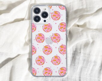 Pink Blue Disco Balls Clear Phone Case Preppy Cute Protective Aesthetic Cover For iPhone 15 Plus 14 Pro Max 12 13 Mini 11 XR XS Galaxy S24