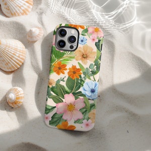 Tropical Summer Flowers Phone Case Botanical Palm Leaves Floral Protective Cover For iPhone 15 Plus 14 Pro Max 12 13 Mini 11 Pro Galaxy S24