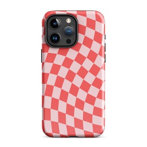 Red Pink Wavy Checkered Phone Case Trendy Cute Aesthetic Protective Cover For iPhone 15 Plus 14 Pro Max 12 13 Mini 11 Pro Galaxy S24 S23