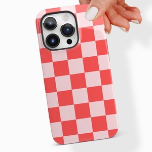 Pink Red Checkered Phone Case Retro Protective Cute Aesthetic Cover For iPhone 15 Plus 14 Pro Max 12 13 Mini 11 Pro Galaxy S24 S23 S22