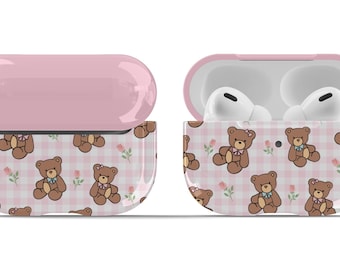 Teddy Bear Coquette Airpods Case Gingham Cottagecore Cute