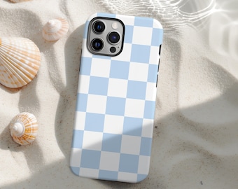 Blue Checkered Phone Case Protective Cute Preppy Pastel Cover For iPhone 16 15 Plus 14 Pro Max 12 13 Mini 11 Pro Galaxy S24 S23 S22