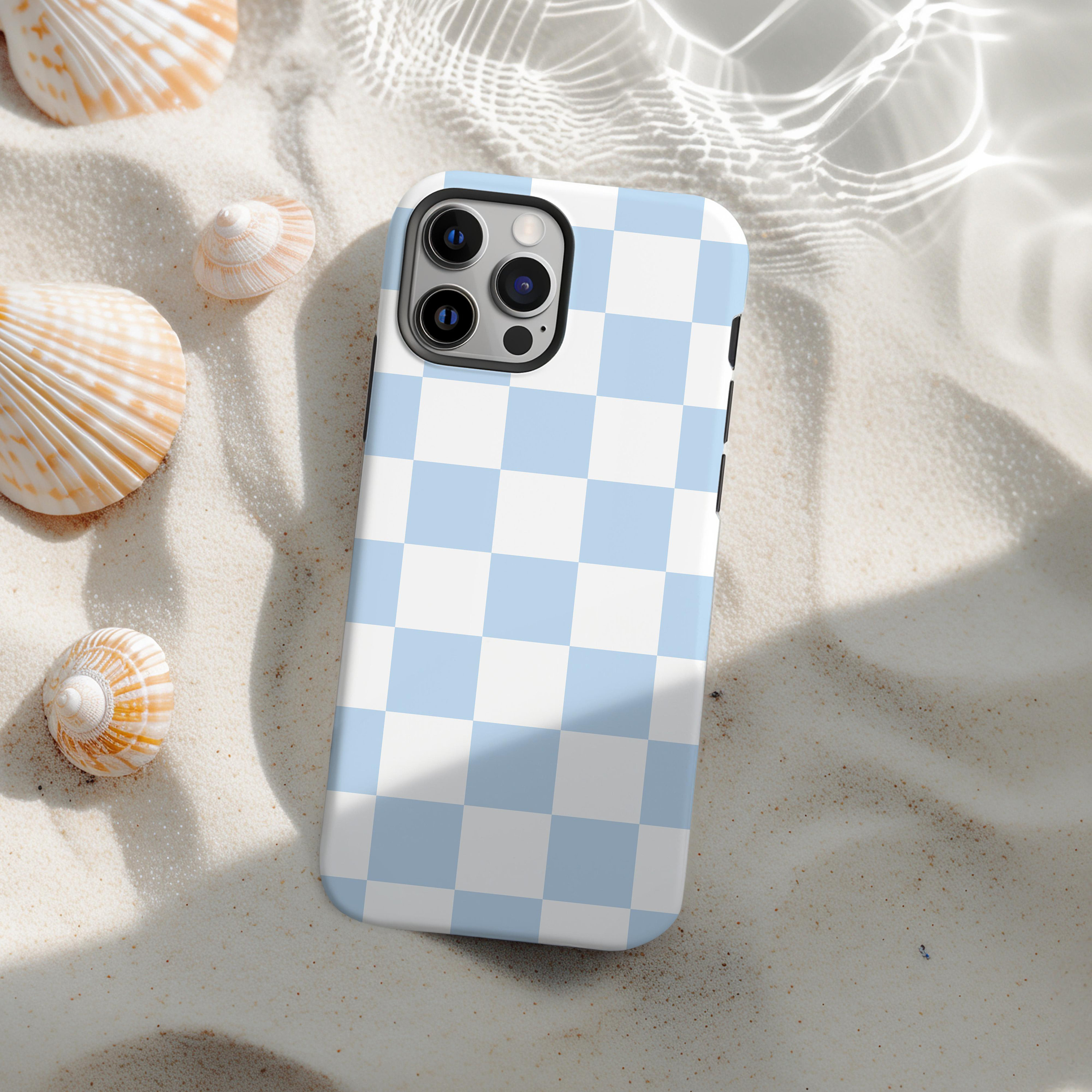 Blue Checkered Phone Case Protective Cute Preppy Pastel