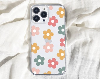 Boho Retro Flowers Clear Phone Case For iPhone 15 Plus 14 Pro Max 12 13 Mini 11 XR XS Max X Galaxy S24  Vintage Aesthetic Floral Cute Cover