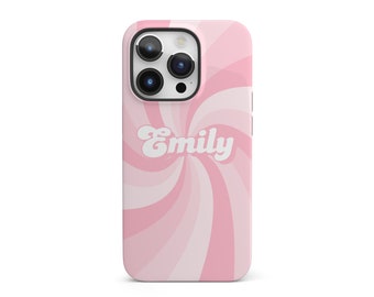 Pink Retro Waves Personalized Phone Case Custom Name Gift Girly Aesthetic Trendy For iPhone 15 Plus 14 Pro Max 12 13 Mini 11 Pro Galaxy S24