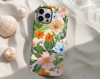 Tropical Summer Flowers MagSafe Phone Case Botanical Palm Leaves Floral Cute Protective Cover For iPhone 15 Plus 14 Pro Max 12 13 Mini