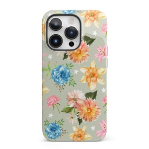 Green Colorful Flowers Phone Case Floral Vintage Stars Cute Aesthetic Protective For iPhone 15 Plus 14 Pro Max 12 13 Mini 11 Pro Galaxy S24