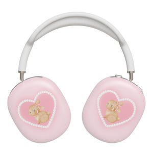 Kokette Herz Bunny AirPods Max Hülle Bogen Rosa Perlen Kopfhörer Hartplastik Abdeckungen Kaninchen niedlich ästhetische Girly Schutzhülle