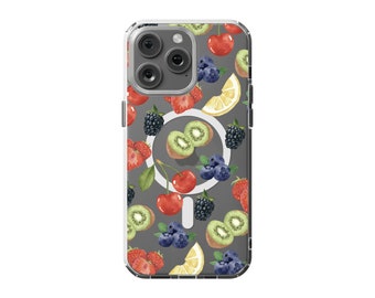 MagSafe Fruits Clear Phone Case Summer Berries Watercolor Cute Aesthetic For iPhone 15 Plus 14 Pro Max 12 13 Mini Cover MagSafe Magnet