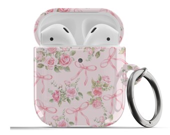 Bows Roses Coquette AirPods Case For Airpods 1st 2nd Generation, Airpods Pro Pink Trendy Preppy Aesthetic Cute Girly Protective Cover