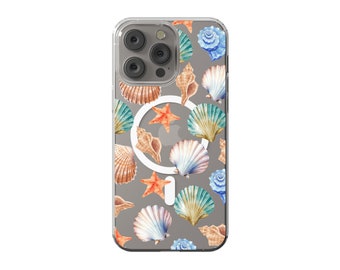 MagSafe Seashell Clear Phone Case Summer Starfish Coastal Beach For iPhone 15 Plus 14 Pro Max 12 13 Mini Cute Trendy Cover MagSafe Magnet