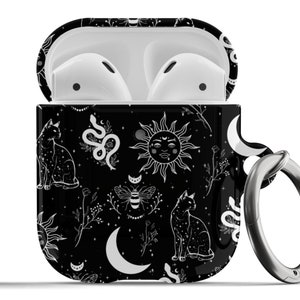 Étui pour Airpods Celestial Witchy, étoiles de lune, astrologie, noir, coque de protection esthétique mignonne et tendance pour Airpods 1re 2e génération, Airpods Pro