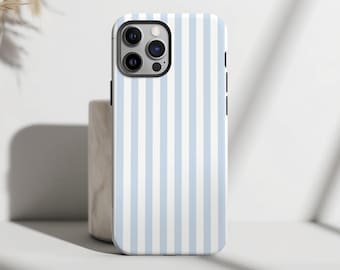 Blauw Gestreept Telefoonhoesje Pastel Zomerkleuren Esthetisch Leuk Cover Voor iPhone 16 16e 15 Plus 14 Pro Max 12 13 Mini 11 Galaxy S25 MagSafe