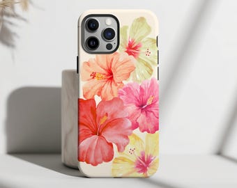 Hibiscus Floral Phone Case Tropical Summer Pink Orange Cute Cover For iPhone 16 16e 15 Plus 14 Pro Max 12 13 Mini 11 Galaxy S25 MagSafe
