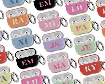 Personalized Custom Monogram Initial AirPods Cases Name Gift Pink Blue For Airpods 1st 2nd Generation, Airpods Pro Keychain Cute Protective