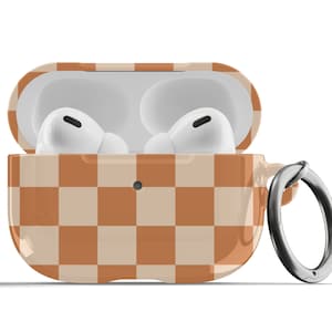 Dark Orange Checkered AirPods Case Preppy Trendy Aesthetic Protective Cover Cute For Airpods 1st 2nd Generation, Airpods Pro