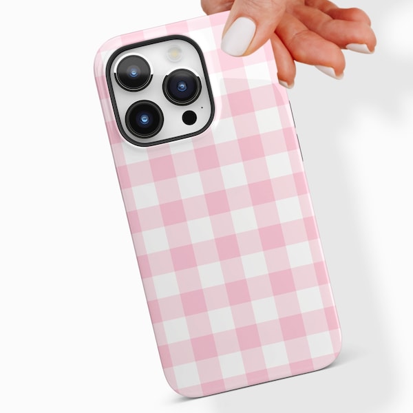 Pink Gingham Phone Case Preppy For iPhone 15 Plus 14 Pro Max 12 13 Mini 11 Pro Galaxy S24 S23 Protective Cute Aesthetic Cottagecore Cover