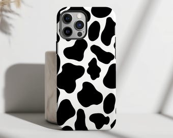 Cover per telefono con stampa mucca, nera e bianca, stile preppy, carina ed estetica per iPhone 15+ 14 Pro Max 12 13 Mini 11 Pro Galaxy S24 S23 S22