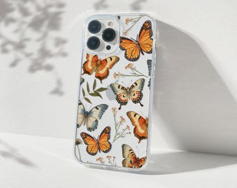 Vintage Butterfly Clear Phone Case Floral Cute Retro Trendy Cover For iPhone 16 15 Plus 14 Pro Max 12 13 Mini 11 XR XS Max X SE Galaxy S24