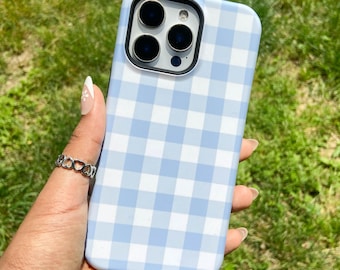 Blue Gingham MagSafe Phone Case Preppy For iPhone 16 15 Plus 14 Pro Max 12 13 MiniProtective Cute Aesthetic Cottagecore Cover