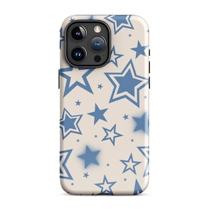 Azul y2k estrelas caso de telefone bege bonito na moda estética capa protetora para iphone 15 + 14 pro max 12 13 mini 11 pro galaxy s24 s23 s22