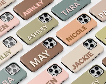 MagSafe personnalisé nom bohème coques de téléphone cadeau beige terreux brun neutre pour iPhone 16 15 Plus 14 Pro Max 12 13 Mini couverture