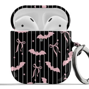 Pink Bats Halloween Bows AirPods Case Coquette Black Spooky Striped Cute Trendy For Airpods 1st 2nd Generation, Airpods Pro