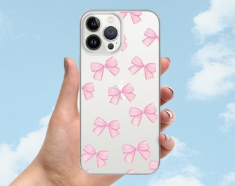 UEEBAI Cute Heart Bow Case For IPhone 15 6.1 Inch, Wave Ribbon Bows Phone Case