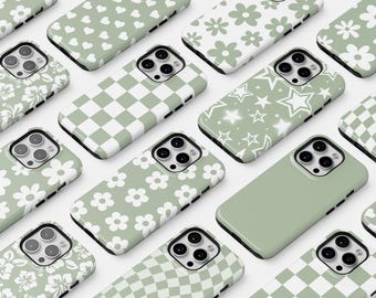 Sage Green Phone Cases Protective For iPhone 17 16e 15 Plus 14 Pro Max 12 13 Mini Galaxy S26 Cute Preppy Trendy Floral Aesthetic Cover