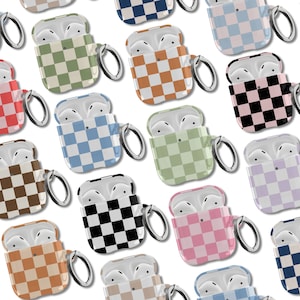 Rutiga skyddande AirPods-fodral för Airpods 1:a, 2:a generationen, Airpods Pro nyckelring söt rosa blå grön preppy trendigt estetiskt fodral