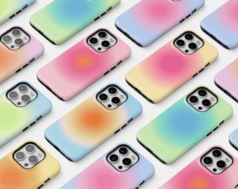 Aura Farbverlauf Phone Cases Schutz für iPhone 16 15 Plus 14 Pro Max 12 13 Mini 11 Galaxy S24 niedlichen Preppy Trendy Pink Blau ästhetische Abdeckung