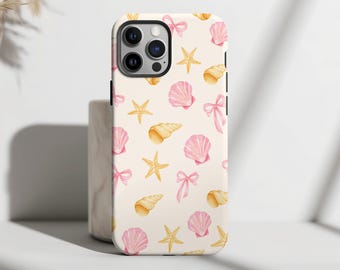 Seashells Bows Coquette Phone Case Coastal Pink Tropical Summer Cute Cover For iPhone 16 16e 15 Plus 14 Pro Max 12 13 11 Galaxy S25 MagSafe