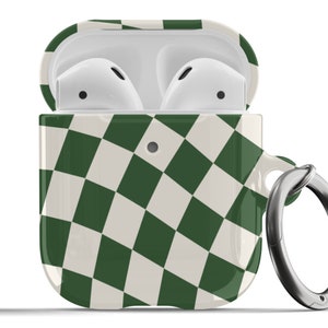 Green Wavy Checkered AirPods Case Trendy Cute Aesthetic Protective Beige Cover For Airpods 1st 2nd Generation, Airpods Pro