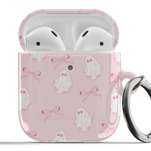 Ghosts Pink Bows Halloween AirPods Case Coquette Spooky Cute Aesthetic Trendy Protective For Airpods 1st 2nd Generation, Airpods Pro