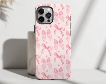 Coquette Bows Hearts Telefonskal Rosa Band Estetiskt Flickigt Sött Skyddande För iPhone 16 15 Plus 14 Pro Max 12 13 Mini 11 Galaxy S24 S23