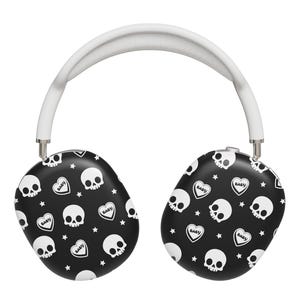 Halloween Skulls AirPods Max Coque Casque En Plastique Dur Étui Squelette Gothique Étoiles Coeurs Noir Mignon Tendance Étui De Protection