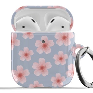Pink Blue Cherry Blossoms AirPods Case For Airpods 1st 2nd Generation, Airpods Pro Cute Floral Aesthetic Japanese Flowers Protective Cover