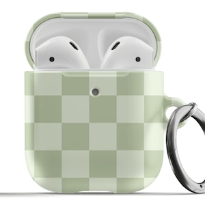 Sage Green Checkered AirPods Case Preppy Trendy Cute Check Aesthetic Protective Cover For Airpods 1st 2nd Generation, Airpods Pro