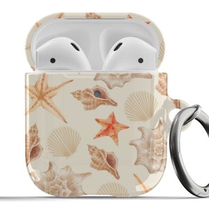 Seashell AirPods Case Summer Beach Coastal Starfish Beige Cute Protective Trendy Cover For Airpods 1st 2nd Generation, Airpods Pro Keychain