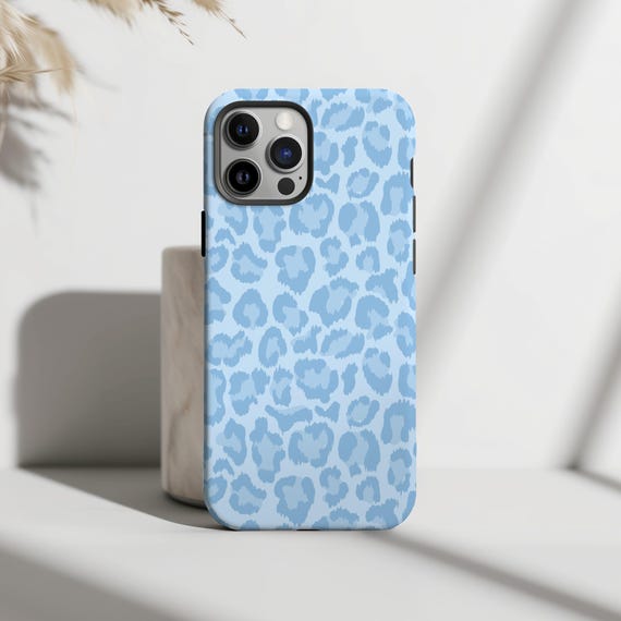 Blue Leopard Phone Case Preppy Cheetah Protective Aesthetic Cute Cover For iPhone 15 Plus 14 Pro Max 12 13 Mini 11 Pro Galaxy S24 S23 S22